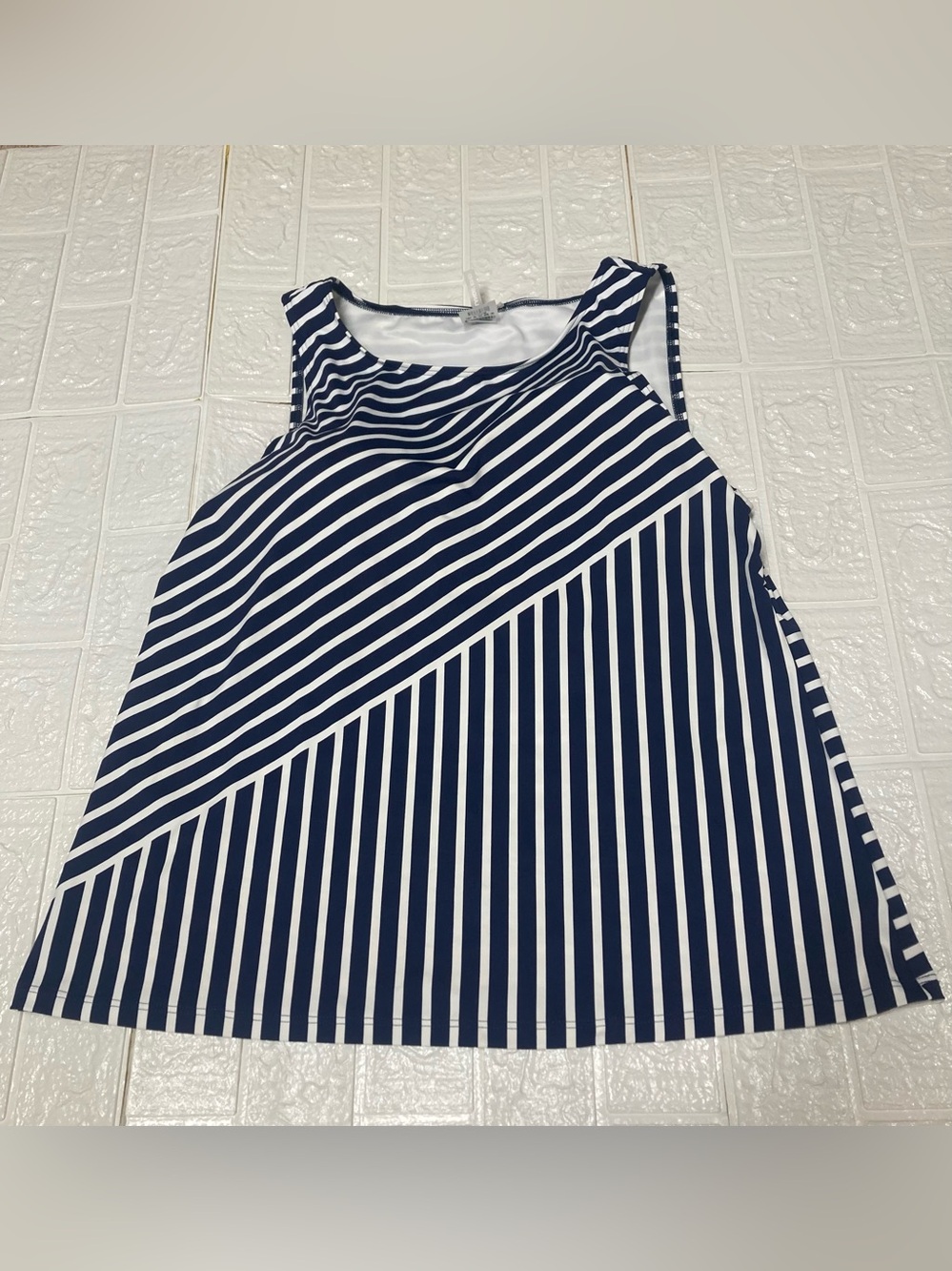 Lands' End Navy and White Striped swimming top with padding